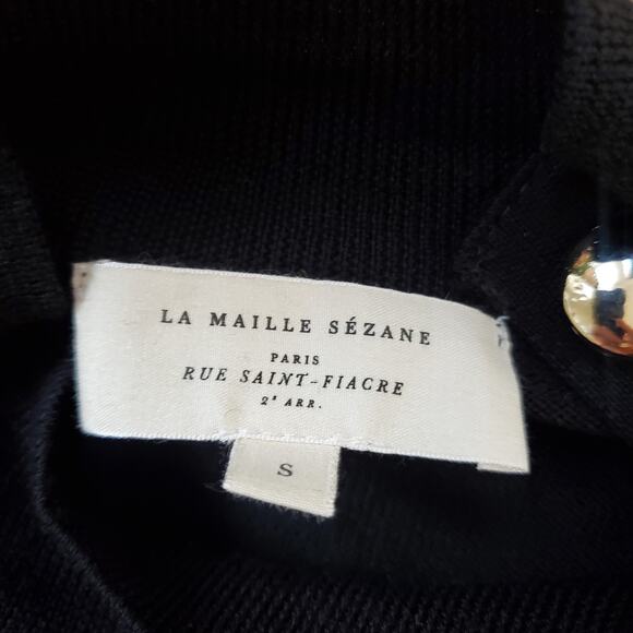 Sezane Jaelle Merino Wool Long Sleeve Sweater Dress Black Gold Button Size Small - Picture 7 of 9